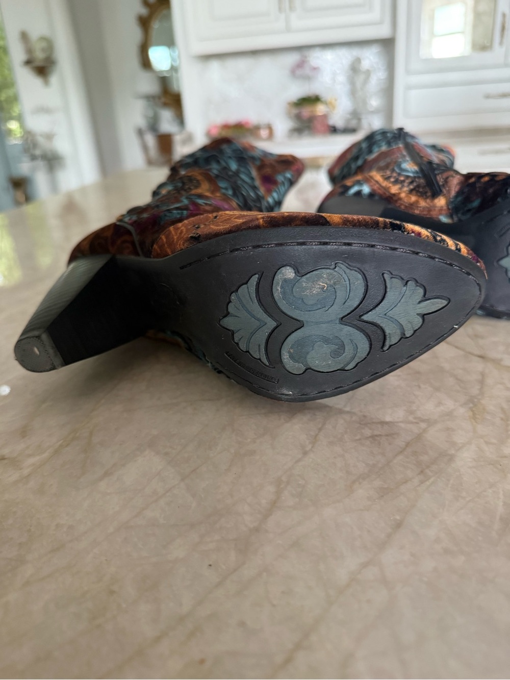 Born Multicolor Velvet Tall Paisley Boot with Stacked Leather Heel - Picture 10 of 14